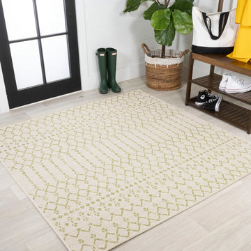 Ourika Moroccan Geometric Textured Weave Indoor/outdoor Square Rug